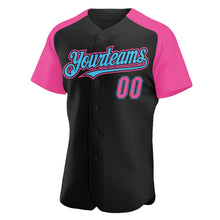 Загрузить изображение в средство просмотра галереи, Custom Black Pink-Sky Blue Authentic Raglan Sleeves Baseball Jersey
