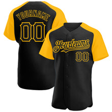 Загрузить изображение в средство просмотра галереи, Custom Black Gold Authentic Raglan Sleeves Baseball Jersey
