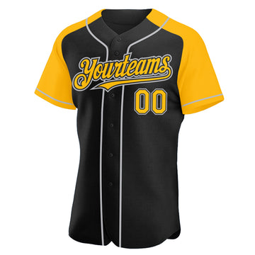 Custom Black Gold-Gray Authentic Raglan Sleeves Baseball Jersey