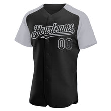 Загрузить изображение в средство просмотра галереи, Custom Black Gray Authentic Raglan Sleeves Baseball Jersey
