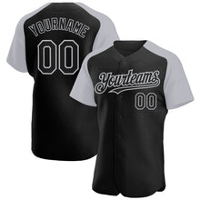 Загрузить изображение в средство просмотра галереи, Custom Black Gray Authentic Raglan Sleeves Baseball Jersey
