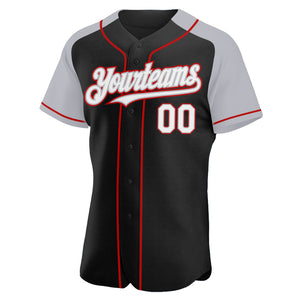 Custom Black White Gray-Red Authentic Raglan Sleeves Baseball Jersey