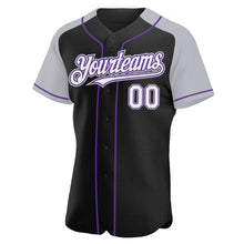 Загрузить изображение в средство просмотра галереи, Custom Black White Gray-Purple Authentic Raglan Sleeves Baseball Jersey
