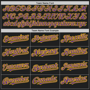 Custom Black Purple-Yellow Authentic Raglan Sleeves Baseball Jersey