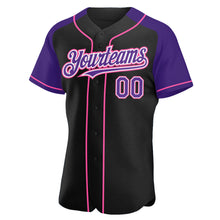 Загрузить изображение в средство просмотра галереи, Custom Black Purple-Pink Authentic Raglan Sleeves Baseball Jersey
