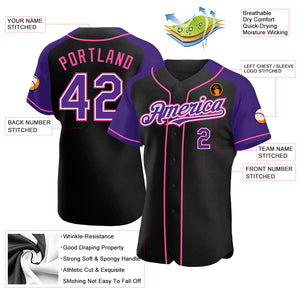 Custom Black Purple-Pink Authentic Raglan Sleeves Baseball Jersey