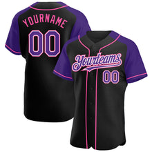 Загрузить изображение в средство просмотра галереи, Custom Black Purple-Pink Authentic Raglan Sleeves Baseball Jersey
