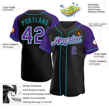 Загрузить изображение в средство просмотра галереи, Custom Black Purple-Teal Authentic Raglan Sleeves Baseball Jersey
