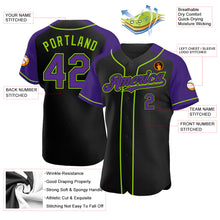 Загрузить изображение в средство просмотра галереи, Custom Black Purple-Neon Green Authentic Raglan Sleeves Baseball Jersey
