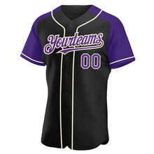 Загрузить изображение в средство просмотра галереи, Custom Black Purple-Cream Authentic Raglan Sleeves Baseball Jersey
