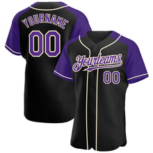 Загрузить изображение в средство просмотра галереи, Custom Black Purple-Cream Authentic Raglan Sleeves Baseball Jersey
