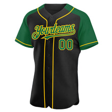 Загрузить изображение в средство просмотра галереи, Custom Black Kelly Green-Yellow Authentic Raglan Sleeves Baseball Jersey
