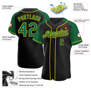 Custom Black Kelly Green-Yellow Authentic Raglan Sleeves Baseball Jersey