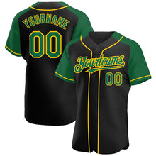 Загрузить изображение в средство просмотра галереи, Custom Black Kelly Green-Yellow Authentic Raglan Sleeves Baseball Jersey
