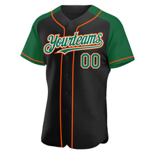 Загрузить изображение в средство просмотра галереи, Custom Black Kelly Green-Orange Authentic Raglan Sleeves Baseball Jersey
