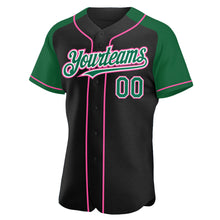 Загрузить изображение в средство просмотра галереи, Custom Black Kelly Green-Pink Authentic Raglan Sleeves Baseball Jersey
