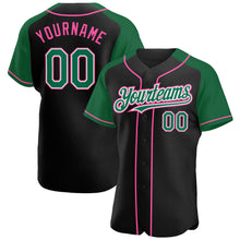 Загрузить изображение в средство просмотра галереи, Custom Black Kelly Green-Pink Authentic Raglan Sleeves Baseball Jersey
