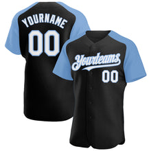 Загрузить изображение в средство просмотра галереи, Custom Black White-Light Blue Authentic Raglan Sleeves Baseball Jersey
