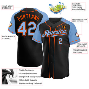 Custom Black Light Blue-Orange Authentic Raglan Sleeves Baseball Jersey