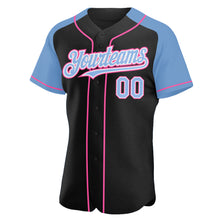 Загрузить изображение в средство просмотра галереи, Custom Black Light Blue-Pink Authentic Raglan Sleeves Baseball Jersey
