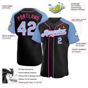 Custom Black Light Blue-Pink Authentic Raglan Sleeves Baseball Jersey