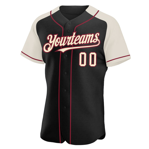 Custom Baseball Jersey Black Cream-Crimson Authentic Two Tone