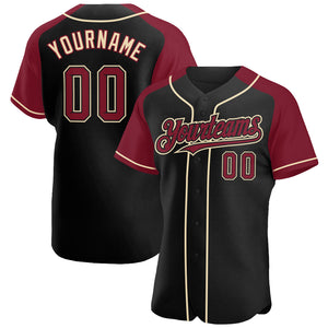 Custom Black Crimson-City Cream Authentic Raglan Sleeves Baseball Jersey