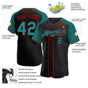 Custom Black Teal-Red Authentic Raglan Sleeves Baseball Jersey