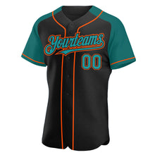 Загрузить изображение в средство просмотра галереи, Custom Black Teal-Orange Authentic Raglan Sleeves Baseball Jersey
