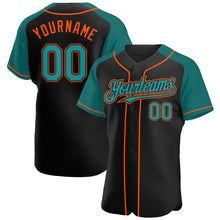 Загрузить изображение в средство просмотра галереи, Custom Black Teal-Orange Authentic Raglan Sleeves Baseball Jersey
