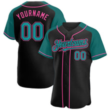 Загрузить изображение в средство просмотра галереи, Custom Black Teal-Pink Authentic Raglan Sleeves Baseball Jersey
