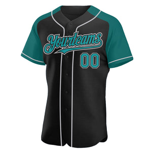 Custom Black Teal-Gray Authentic Raglan Sleeves Baseball Jersey