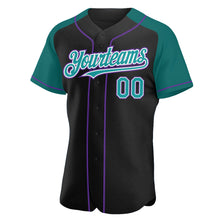 Загрузить изображение в средство просмотра галереи, Custom Black Teal-Purple Authentic Raglan Sleeves Baseball Jersey
