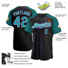 Загрузить изображение в средство просмотра галереи, Custom Black Teal-Purple Authentic Raglan Sleeves Baseball Jersey
