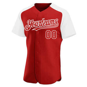 Custom Red White Authentic Raglan Sleeves Baseball Jersey