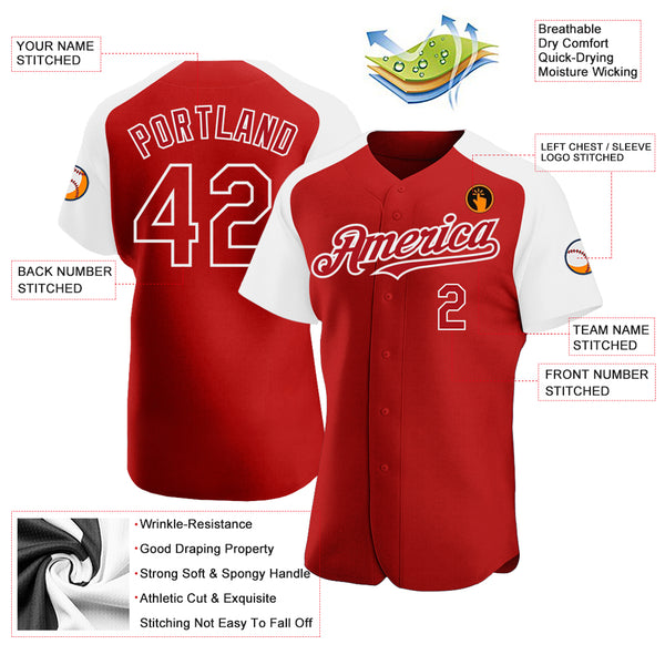 Cheap Custom Red White Authentic Raglan Sleeves Baseball Jersey