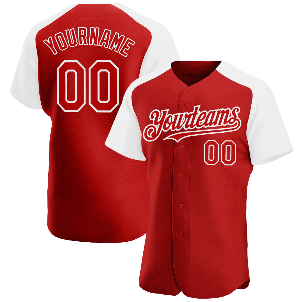 Cheap Custom Red White Authentic Raglan Sleeves Baseball Jersey