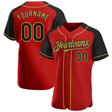 Загрузить изображение в средство просмотра галереи, Custom Red Black-Old Gold Authentic Raglan Sleeves Baseball Jersey
