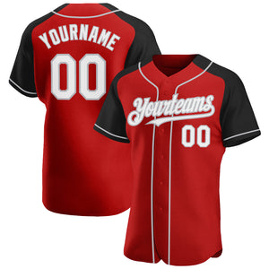 Custom Red White Black-Gray Authentic Raglan Sleeves Baseball Jersey