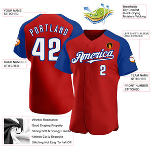 Custom Red White-Royal Authentic Raglan Sleeves Baseball Jersey