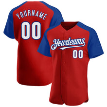 Загрузить изображение в средство просмотра галереи, Custom Red White-Royal Authentic Raglan Sleeves Baseball Jersey
