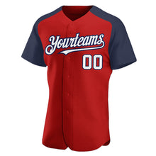 Загрузить изображение в средство просмотра галереи, Custom Red White-Navy Authentic Raglan Sleeves Baseball Jersey
