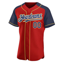 Загрузить изображение в средство просмотра галереи, Custom Red Navy-Old Gold Authentic Raglan Sleeves Baseball Jersey
