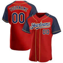 Загрузить изображение в средство просмотра галереи, Custom Red Navy-Old Gold Authentic Raglan Sleeves Baseball Jersey
