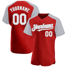 Загрузить изображение в средство просмотра галереи, Custom Red White-Gray Authentic Raglan Sleeves Baseball Jersey
