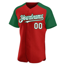 Загрузить изображение в средство просмотра галереи, Custom Red White-Kelly Green Authentic Raglan Sleeves Baseball Jersey
