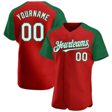 Загрузить изображение в средство просмотра галереи, Custom Red White-Kelly Green Authentic Raglan Sleeves Baseball Jersey
