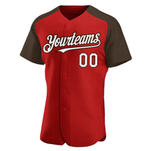 Загрузить изображение в средство просмотра галереи, Custom Red White-Brown Authentic Raglan Sleeves Baseball Jersey
