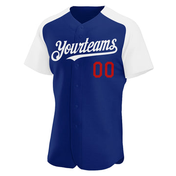 Custom Royal White-Red Authentic Raglan Sleeves Baseball Jersey