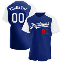 Загрузить изображение в средство просмотра галереи, Custom Royal White-Red Authentic Raglan Sleeves Baseball Jersey
